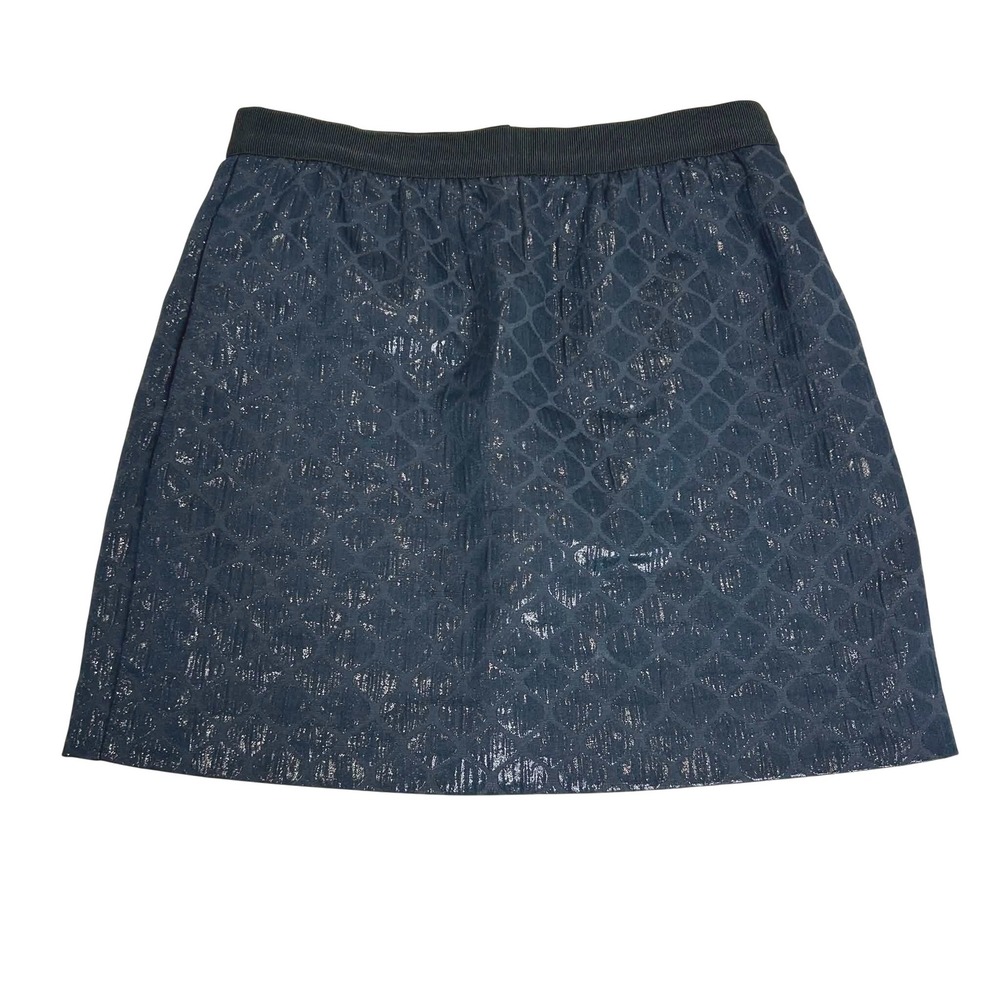 Ann Taylor LOFT Metallic Foil Pleated Skirt Navy Black Size 6 A-Line Shimmer